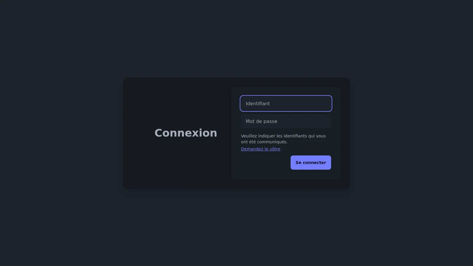 Page de connexion Holmes — accès admin et client protégé par session