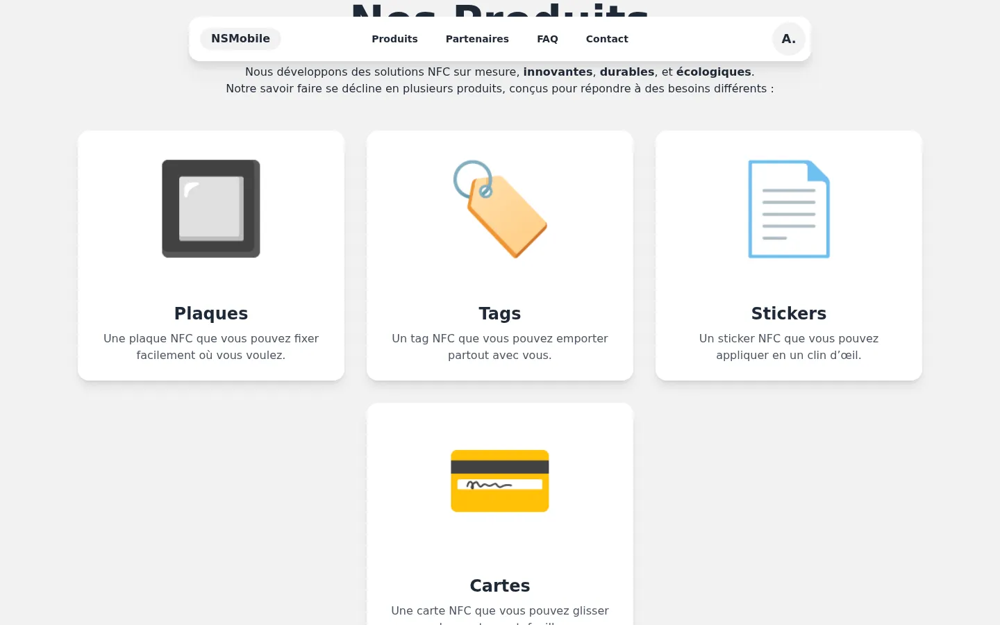 Gamme produits — plaques, tags, stickers et cartes